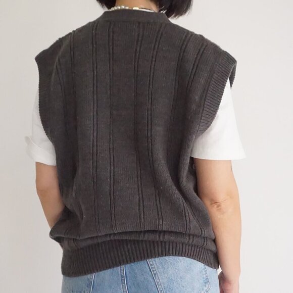 Vintage Towncraft Grey-ish Brown Cable Knit Button Up Cardigan Vest L - Picture 3 of 10